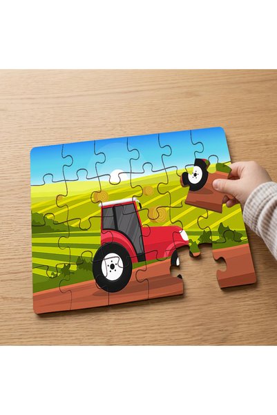 puntodizayn 24 Piece Wooden Children's Puzzle with Tractor Design in the Gard...