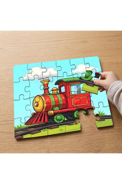 puntodizayn 24 Piece Wooden Children's Puzzle with Red Train Design Mpk1140