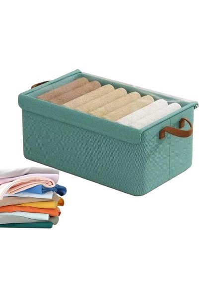 Generic Foldable Fabric Under Bed Storage Bag with Clear Top Lid, Green