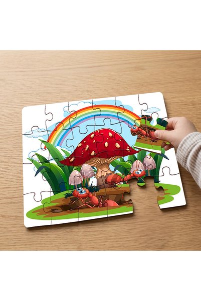 puntodizayn Mushroom House - 24 Piece Wooden Children's Puzzle with Cute Ants...