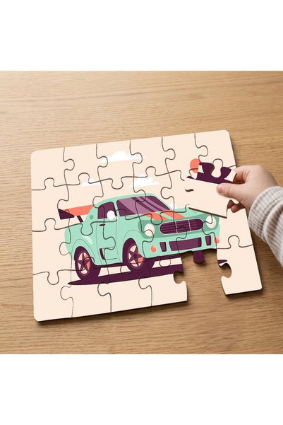 puntodizayn لغز خشبي للأطفال مكون من 24 قطعة بتصميم سيارة خضراء MPK0521