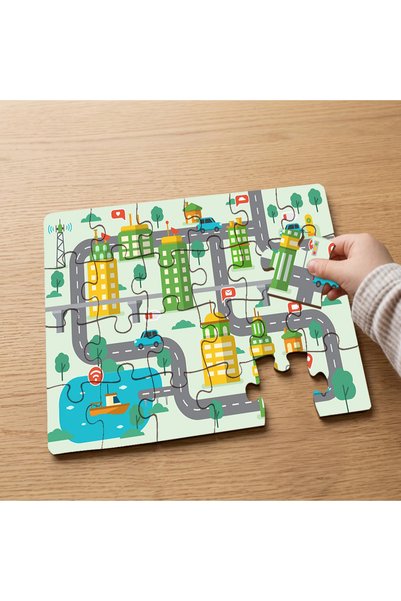 puntodizayn 24 Piece Wooden Children's Puzzle with City Traffic Design Mpk1065
