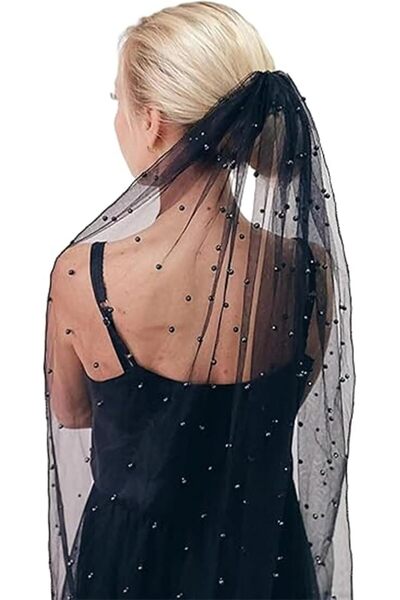 Tazweeq Wedding Pearl Veil, Single Layer Tulle Bridal Accessory with Comb, fo...