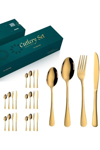 Sharpdo acc SUNHOME 24-Piece Stainless Steel Cutlery Set Gold