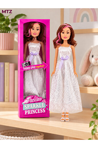 mtz Princess Fashion Doll with Sparkling Silver-White Dress, Lavender Bow, Br...