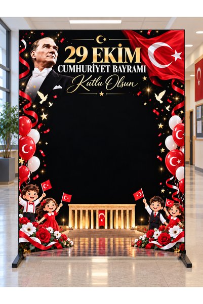 Rabadon 29 Ekim Cumhuriyet Bayramı Branda Afiş 100x150 cm Okul Fotoğraf Çekim...