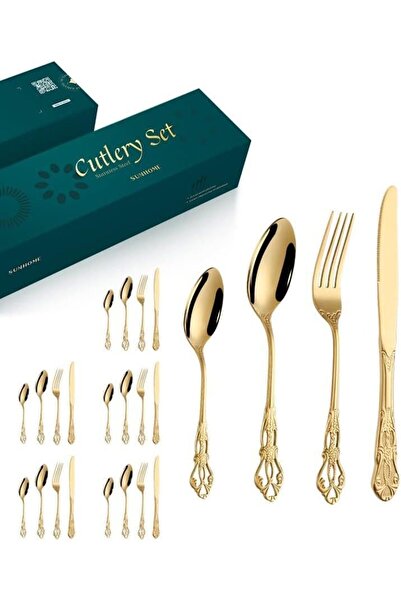 Sharpdo acc SUNHOME 24-Piece Stainless Steel Cutlery Set Gold