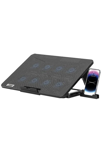 Porodo Gaming 8-Fan Ergonomic Laptop Cooling Stand with Built-In Phone Slot