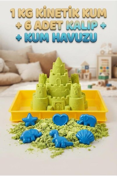 Tıfıl Toys Eğitici ve Geliştirici Yeşil Kinetik Kum 1 Kg 6 Parça Oyun Kalıbı ...