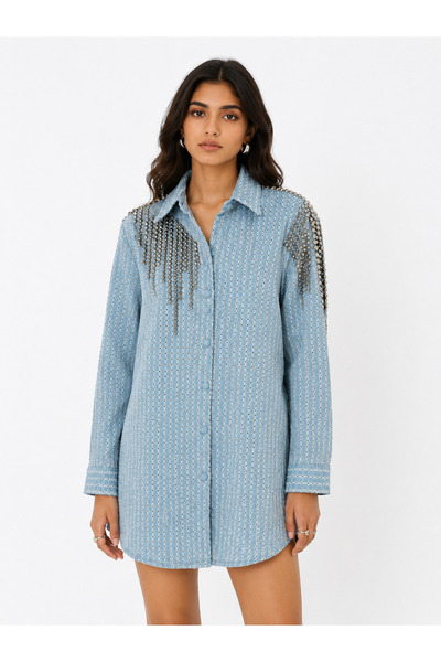 Bellissima Embellished Denim Shirt Dress