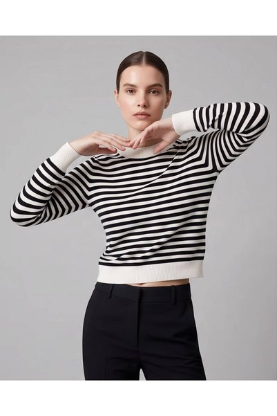 RYVAN Women's Crew Neck Striped Knitwear Sweater