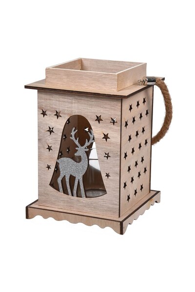 DD SHOP Felinar Decorativ de Craciun din Lemn Cerb Glitter Argintiu 17x17x25cm