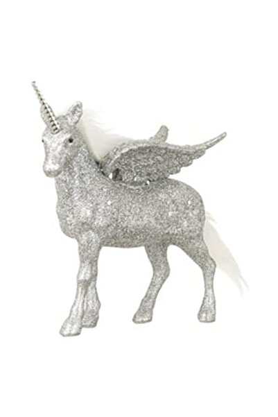DD SHOP Unicorn Decorativ de Craciun Argintiu Glitter 17cm - Unicorni Decorativi