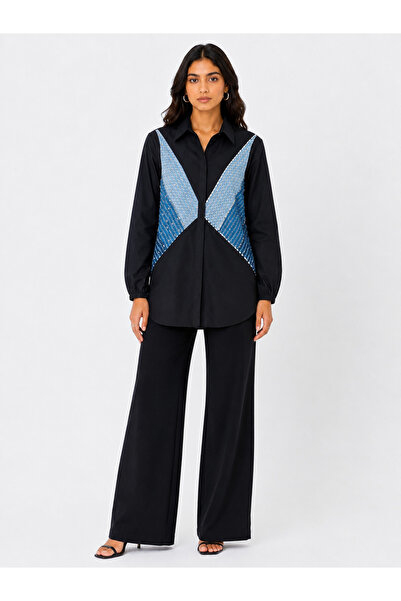 Bellissima BLACK AND BLUE PANELLED SHIRT