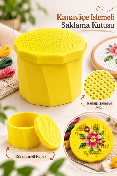 LİVA CRAFT Art & Craft İşlenebilir Kanaviçe Kapaklı Saklama Kutusu, Sarı Nakı...