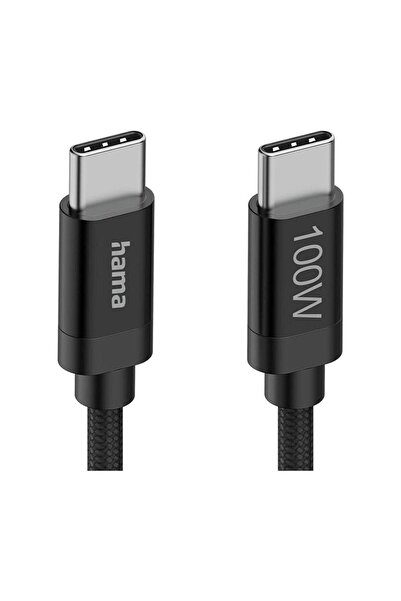 Hama 201828 USB-Cable- Fabric- C-C- 100W- 1m,Black
