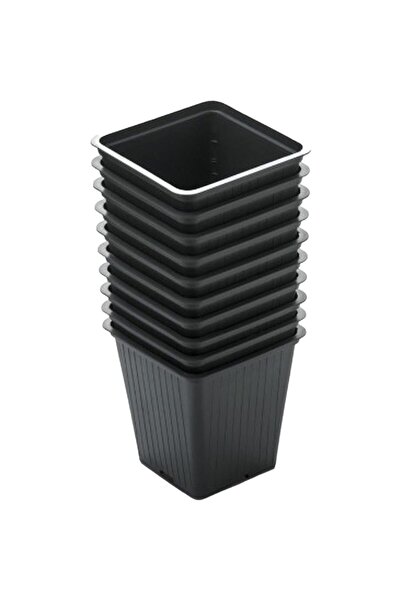 OEM Set 10 ghivece patrate NAPOCHIM, polipropilena, 11 x 11 x 12 cm negru