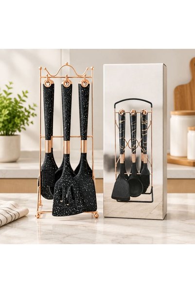 Royaleks 7 Piece Black Silicone Kitchen Set with Stand