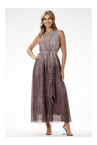Awama Rochie de seară maxi elegantă cu paiete, cu efect ombre bej și ciocolatiu