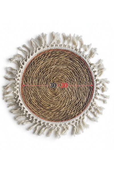 Generic Brand Round Woven Table Mat with Tassel Fringe, Boho Placemat for Din...