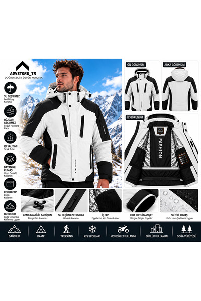 advstore.tr Erkek Termal Kar Mont -30C Kadar Koruma Sağlar Su Geçirmez