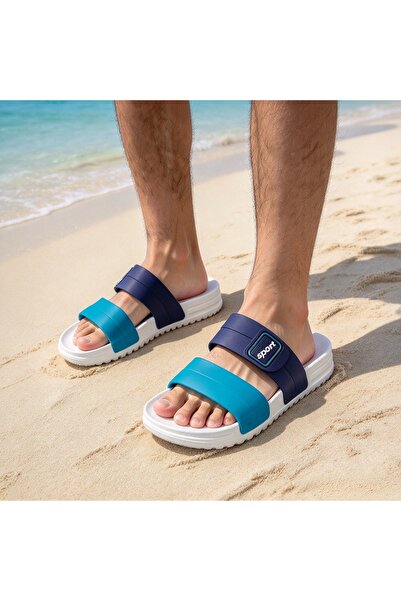 Almajeed Store Men Sport Slide Sandals Double Strap White Thick Sole Non Slip...
