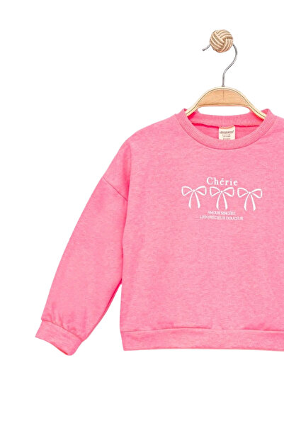 Divonette Girl's Pink Long Sleeve Sweatshirt - Basic Comfortable Sweatshirt with Bow Pattern