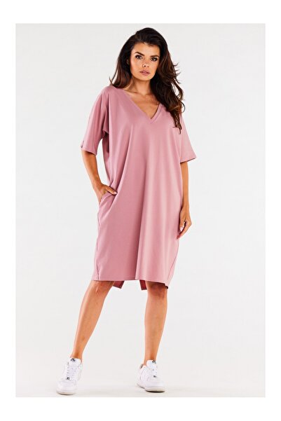 Infinite You Rochie midi largă, supradimensionată, cu decolteu în V, roz