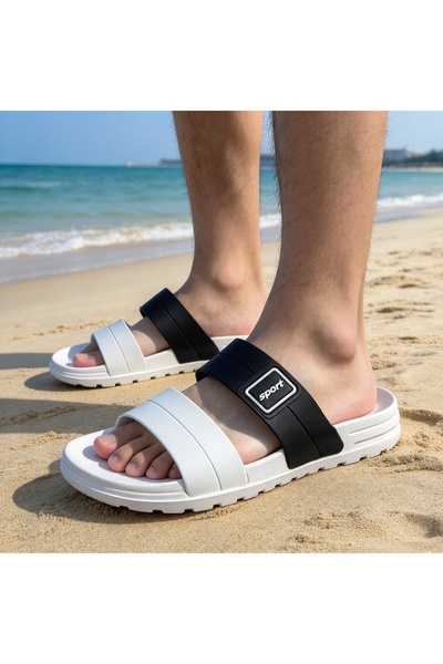 Almajeed Store Men Sport Slide Sandals Double Strap White Thick Sole Non Slip...