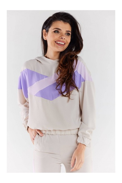 Awama Hanorac casual din material textil, bej și mov