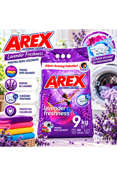 AREX Detergent Pudră pentru Rufe Colorate, Lavandă, 9 kg, 90 Spălări