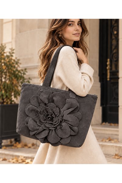 GUSTELLO Aura Γυναικεία Suede Μεγάλη Τσάντα Tote με 3D Floral Σχέδιο και Φερμ...
