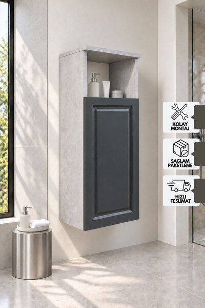 KAREN BANYO Burgaz Çok Amaçlı Dolap, Retro Taş - Antrasit