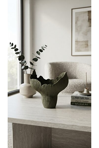 HisConcept Modern Tasarım Organik Form Dekoratif Vazo 18 cm - Wabi-Sabi Tarzı...