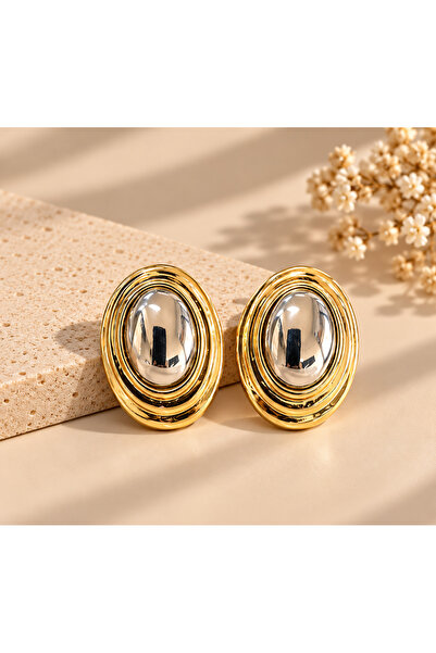 MİLANO BEAUTYS Women's Gold Silver Color Oval Earrings – Double Color Layered...