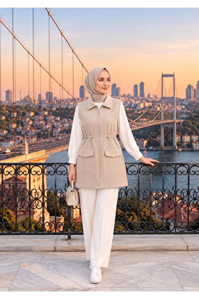 HASALL BUTİK KAPİTONE FERMUARLI CEP KAPAKLI YELEK TÜNELLİ BELDEN OTURTMA