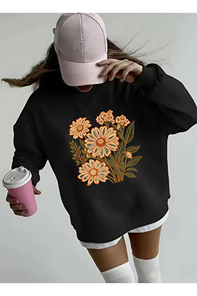 SUNFREE Sonbahar Mix Printed Oversize Cotton Basic Sweatshirt