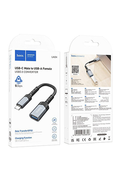 Hoco UA24 Αντάπτορας Type-C σε USB-A Θηλυκό USB3.0 Μαύρο