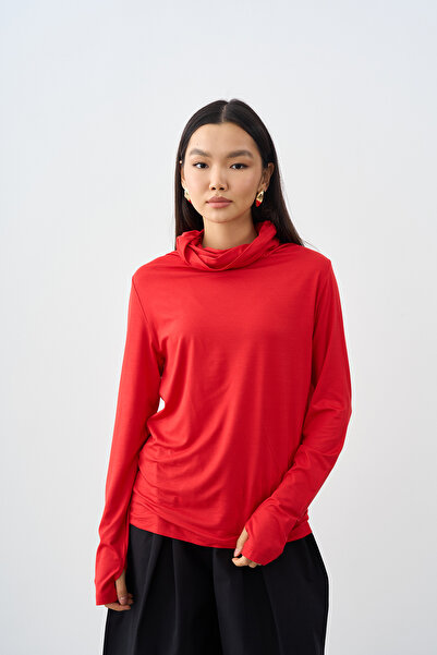 LOCCO Women's Pipe Collar T-Shirt Red