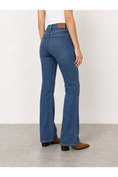Loft Women's Dark Blue Bootcut Mid Waist Slim Fit Jean Trousers