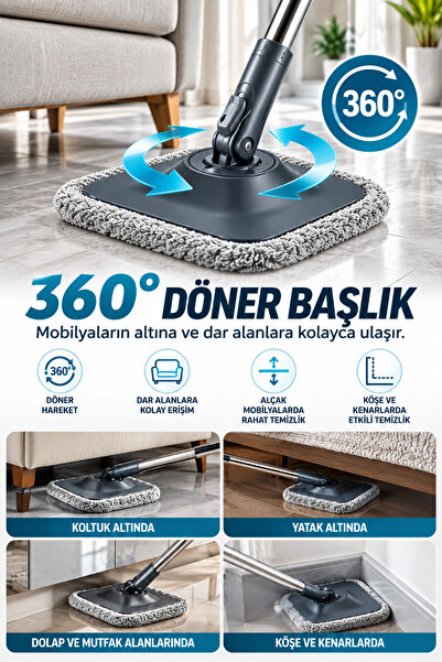 grimorlife Triton Temiz ve Kirli Suyu Ayıran Mop Seti 2 Litre – Kare Mikrofiber Mop, Çift Hazneli Kova ve Sıkma Sistemi
