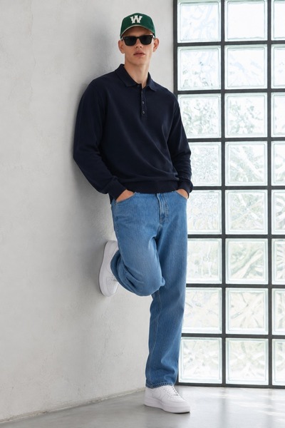 DAMGA JEANS Pulover pentru bărbați, cu guler polo și nasturi, tricotat, albas...