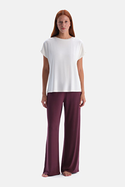 Dagi Set de pantaloni și tricou cu mâneci joase cu decolteu barcă ecru