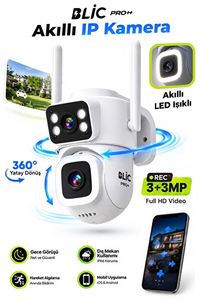 Blic BLM-112 Çift Lensli 6 MP (3+3 MP) Wi-Fi PTZ IP Güvenlik Kamerası, IP66 D...