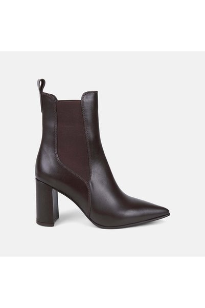 Desa Women's Bitter Brown Pointed Toe Thick Heeled Leather Chelsea Boots