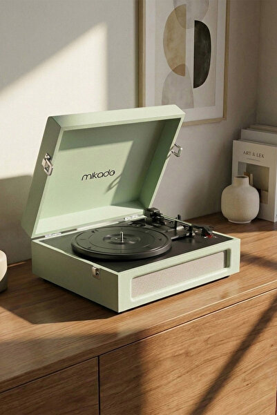 Mikado MN-104 Woodtone Pikap Yeşil USB, AUX, RCA, BT Destekli Plak Çalar