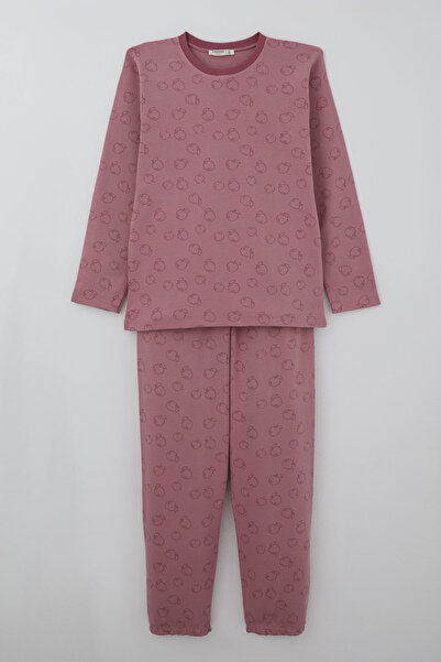 Breeze Set de pijamale pentru fete, cu model de mere, cu elastic la talie, pe...