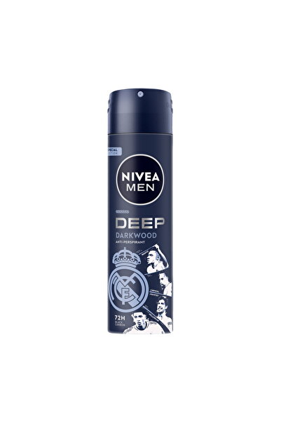 NIVEA Deodorant spray pentru bărbați Real Madrid, Deep Darkwood 72h, 150 ml
