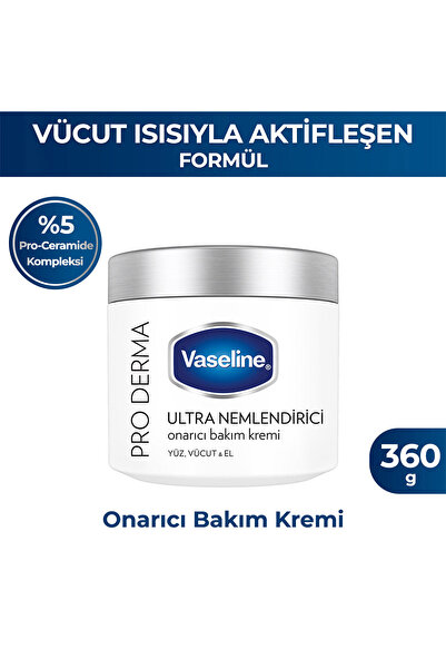 Vaseline Pro Derma Onarıcı Bakım Kremi Ultra Nemlendirici Yüz Vücut El 360 g