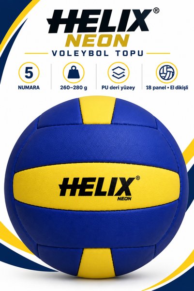 Tosima Neon 5 Numara Voleybol Topu El Dikişli Mavi Sarı PU Deri El Dikişli Antrenman Topu